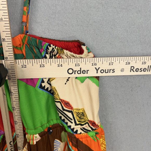 Farm Rio Dress Womens Large Bright Palila Fringed Midi Tropical Boho Beaded Loud - Picture 15 of 16